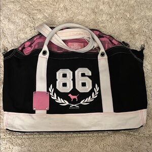 Victoria's Secret Navy and White Travel Bag with Pink Accents